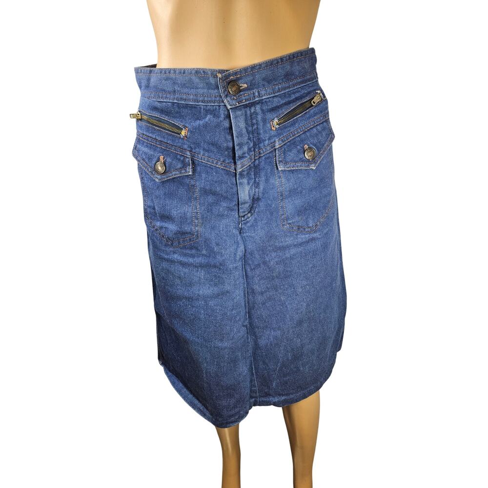 1970s Blue Denim A Line Jean Skirt Upcycled Jeans 100% Cotton Size 11 Juniors
